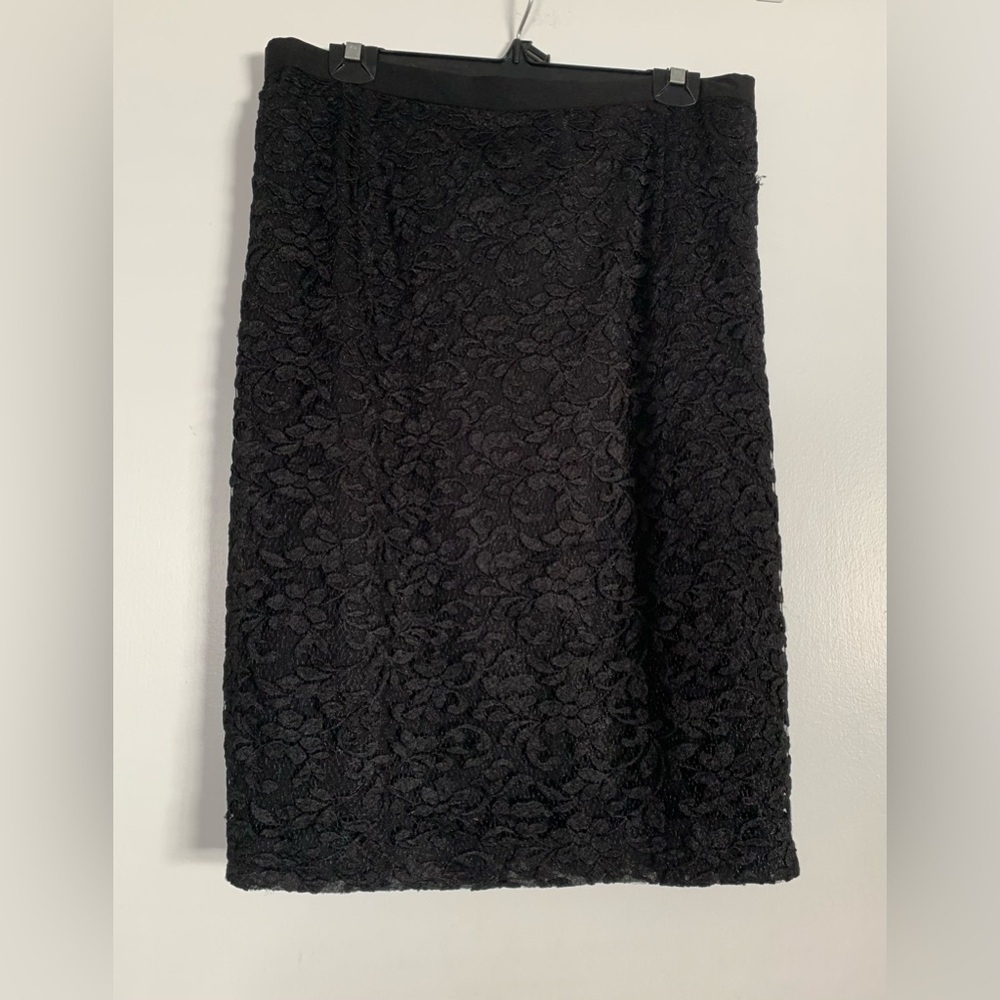 🎉066 ADRIANNA PAPELL plus black lace skirt